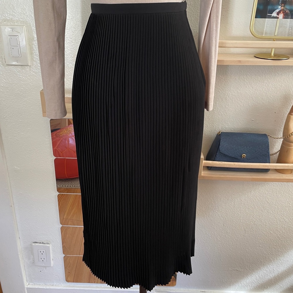 & Other Stories Stockholm Atelier Black‎ Pleated Midi Skirt Side Slit Size 4